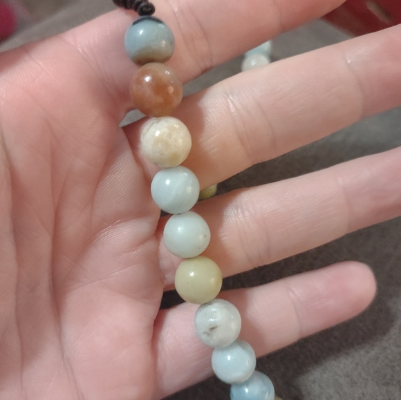 Natural 10mm Blue Round Amazonite Gemstone Bead Necklace - Picture 11 of 14